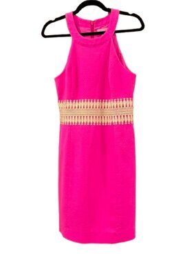 LILY PULITZER~Ashlyn Shift Dress Hot Pink Magenta Gold Lace Size 4 NWOT